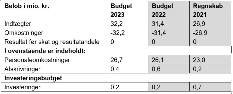 Tabel med økonomisk vurdering af budget